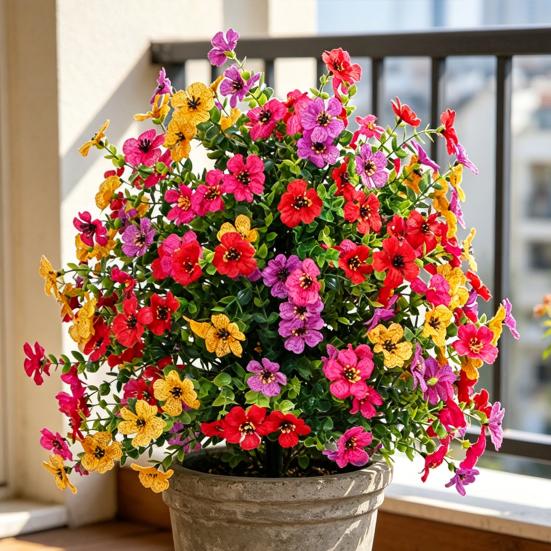 Künstliche Petunienblume für den Außenbereich 56 cm UV-beständige Fake-Büsche Kugelform Buchsbaum-Imitat Realistische Kunstblume mit Stab für Veranda Garten Hof