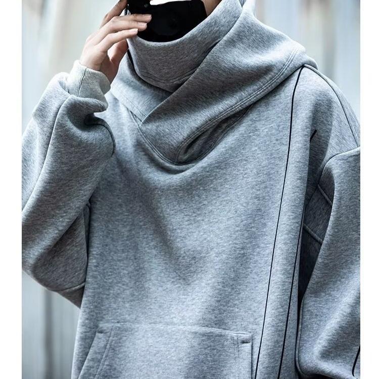 Unisex High-Neck Hooded Sweatshirt - Heavyweight, Casual, Loose-Fit Jacket for Spring, Autumn, Winter; Trendy Couples' Top for High Street Style