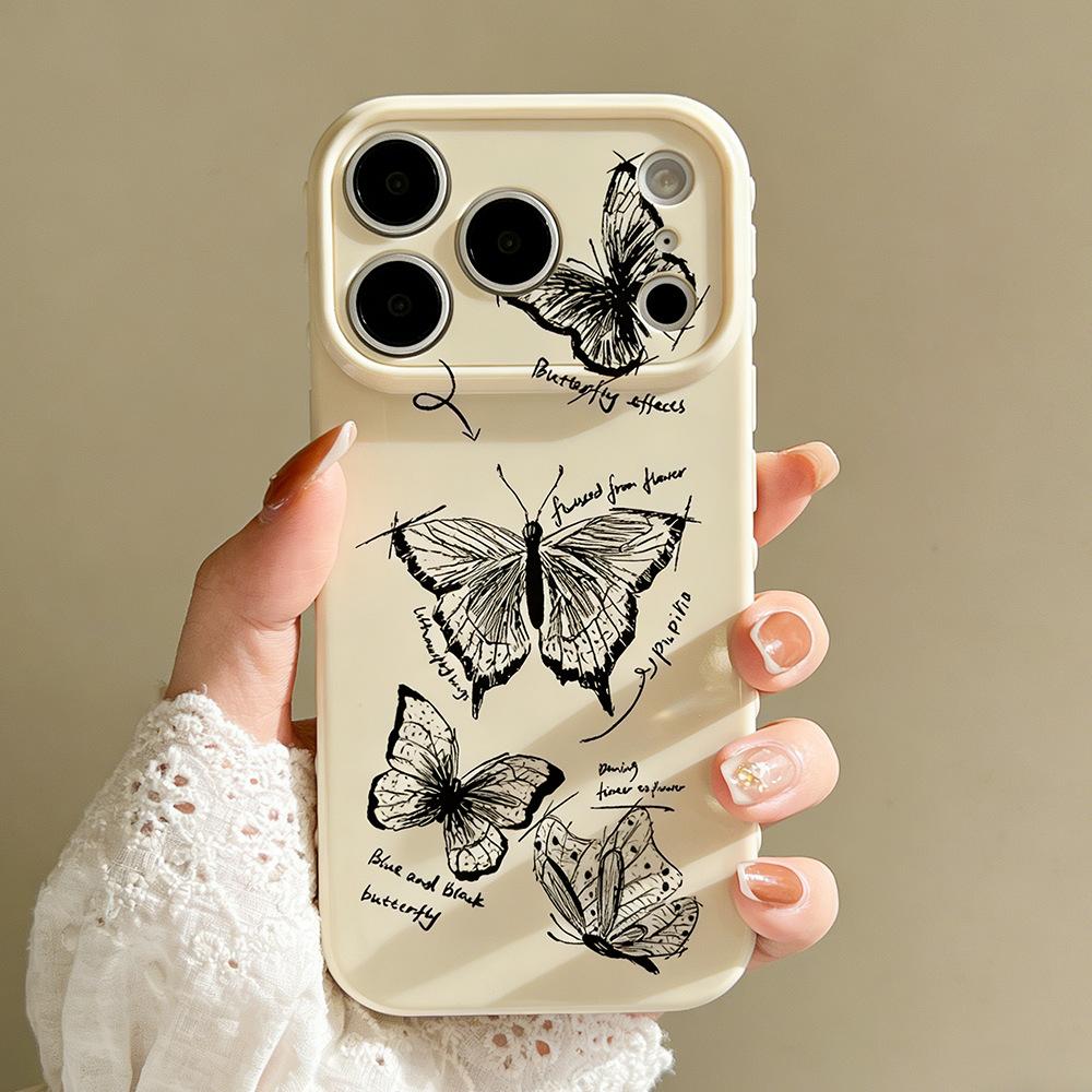 ins Black Butterfly English Applicable iPhone17/17Pro Mobile Phone Case Anti-drop Apple 16/15 Protective Case 14 Women