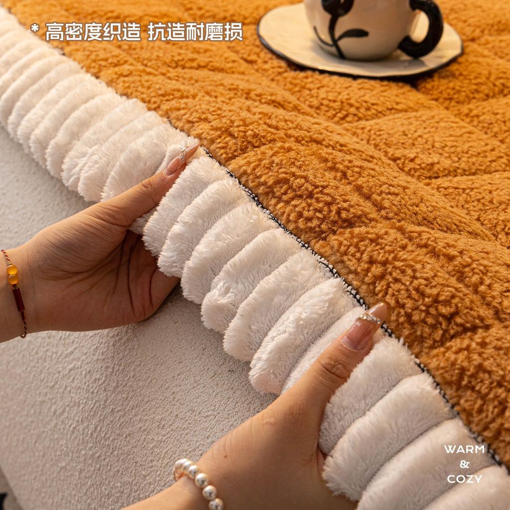 Nordic Style Thickened Sofa Cover New Lamb Wool Autumn Winter Non-Slip Durable Warm Skin-Friendly Straight Row Sofa Cover