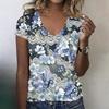Women’s Casual V Neck Short Sleeve Floral Print T Shirt Top Lightweight Loose Fit Comfortable Style for Everyday Wear