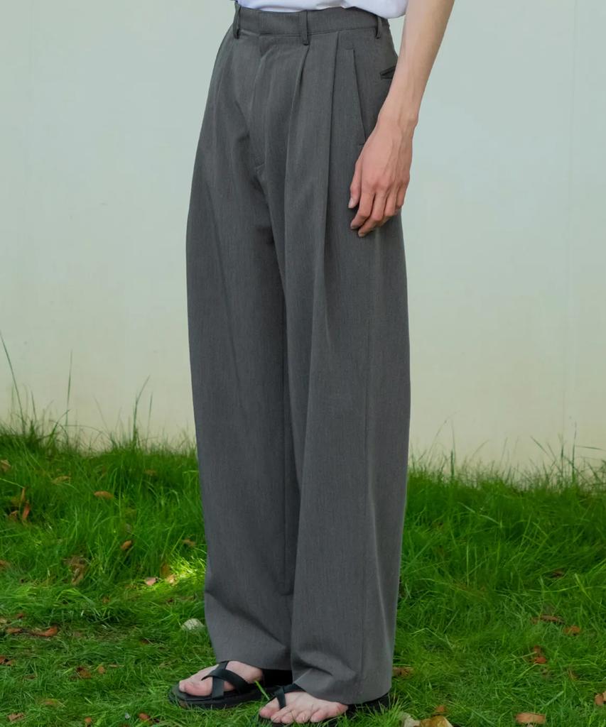 SIGNATURE [Summer Fabric Added] Double-Tuck Wide Slacks [Gray]