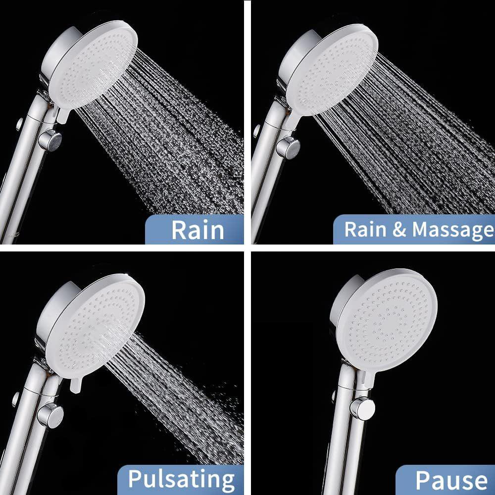 High Pressure Handheld Shower Head with Stainless Steel Hose Adjustable Bracket, 4 Modes Showerhead with ON/OFF Switch