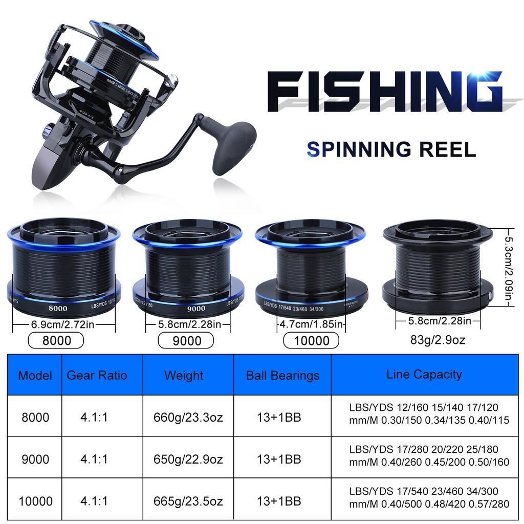 8000-10000 Series Spinning Fishing Reel Ultra Smooth Aluminum Body Max Drag 10KG for Feeder Carp Fishing Reel Pesca
