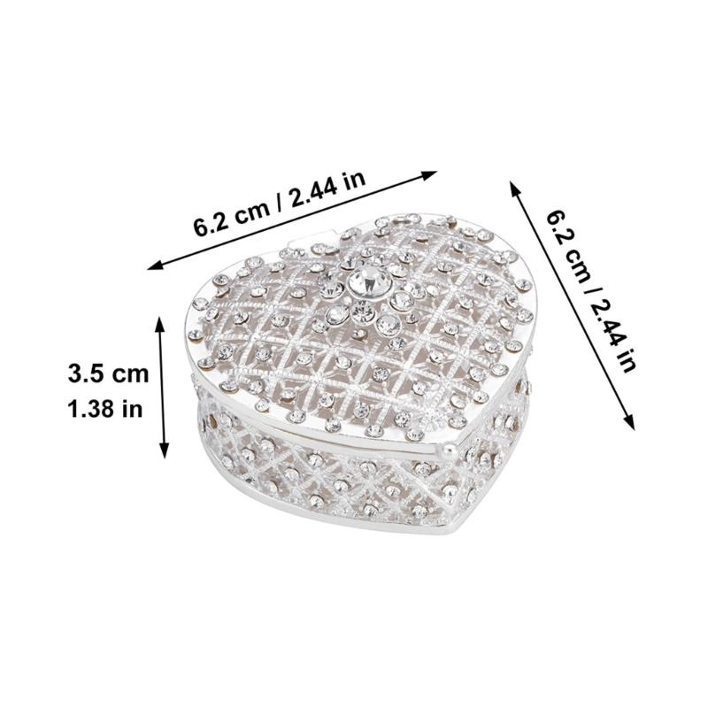 Romance Heart Shaped Metal Jewelry Storage Box Decorated With Diamonds And Pearls