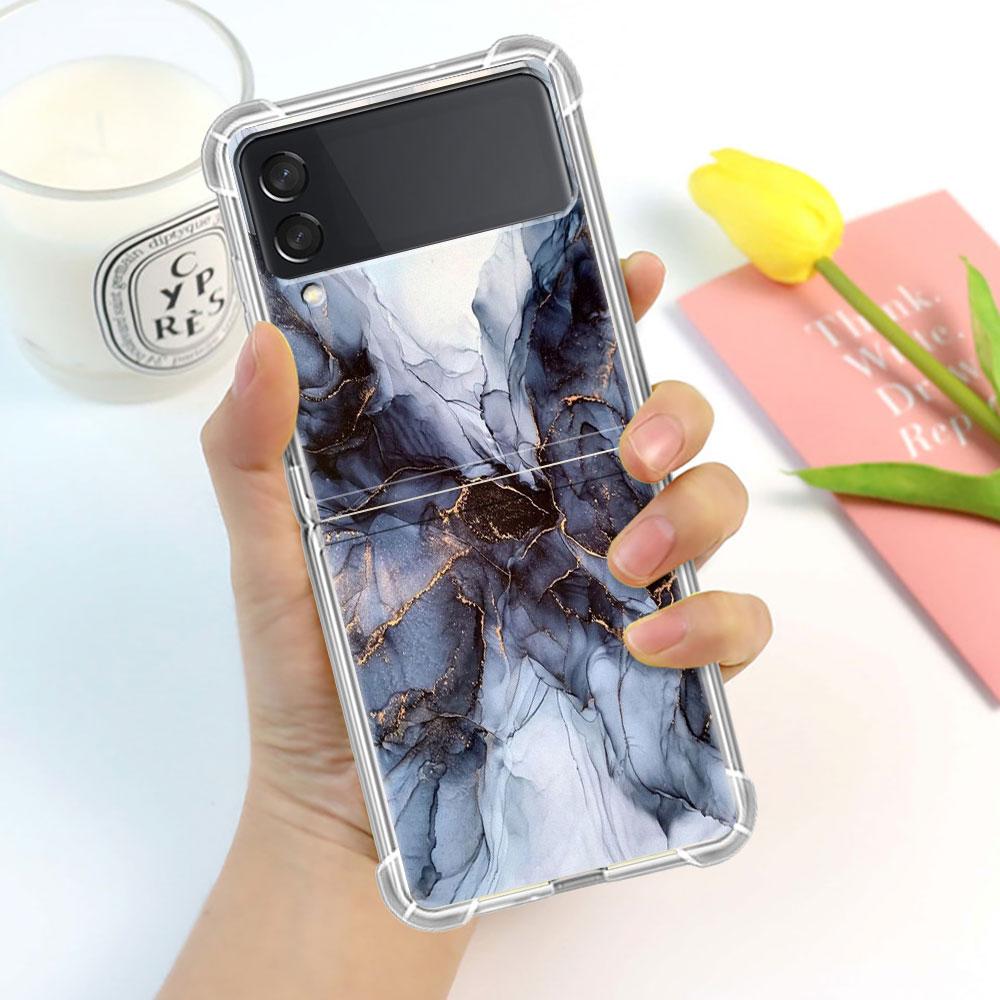 Luxury Case For Samsung Galaxy Z Flip 3 4 5G Funda Z Flip3 Clear PC Hard Shockproof Back Phone Coque Shell Marble