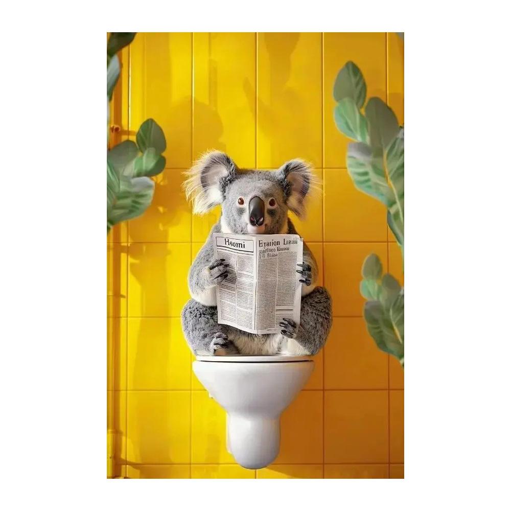 Funny Toilet Animals Black Cat Dog Flamingo Bear Tiger Reading Newspaper Poster Canvas Painting Wall Art Pictures Bathroom Decor
