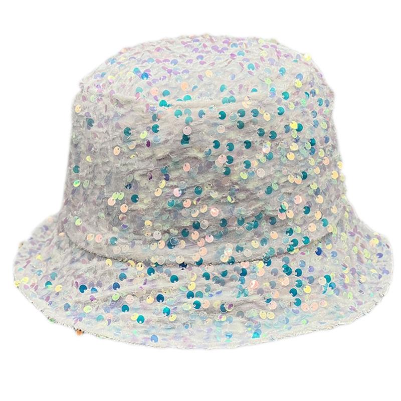 for Dazzle Color Sequins Bucket Hat Multi-Color All-match Wide Brim Bucket Hat Cool Summer Breathable Fisherman Cap Unis