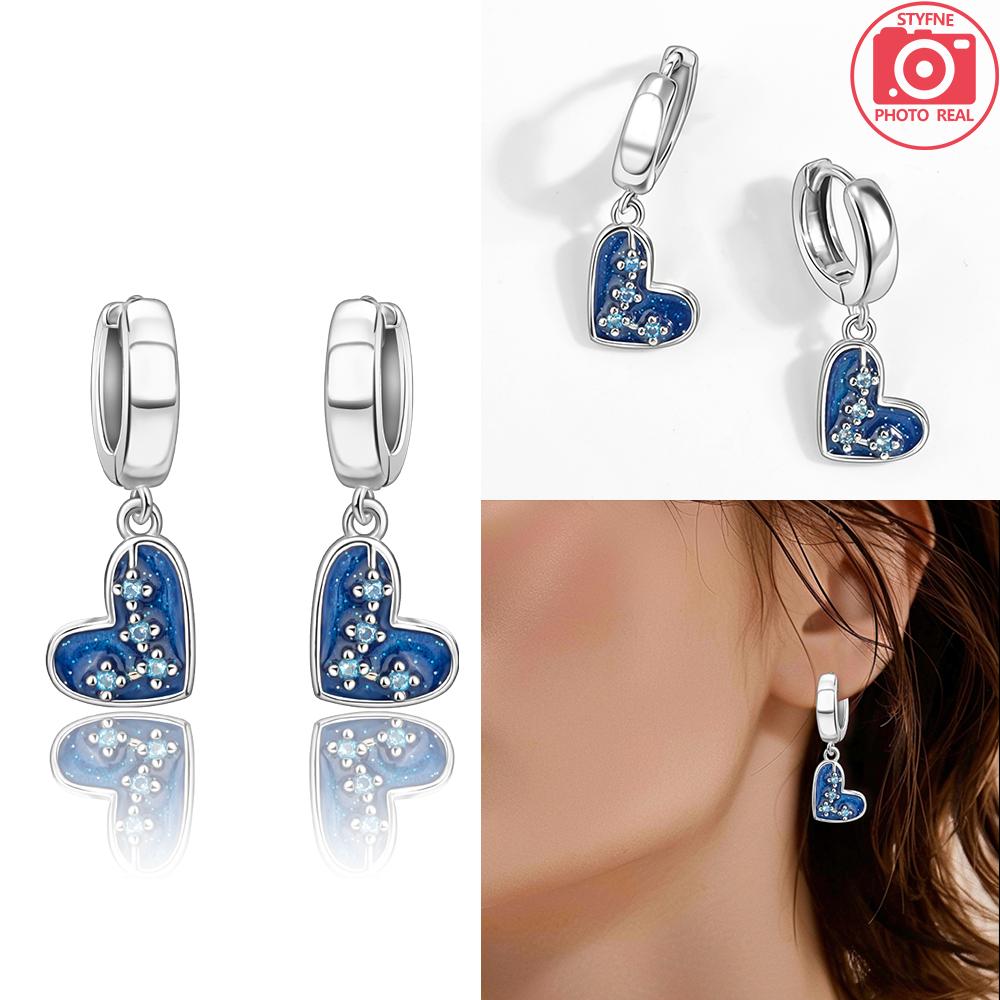 Hoop Earrings 925 Silver Certified Red Bow Heart Zircon Stud Earrings Lady's Anniversary Gift Luxury Jewelry