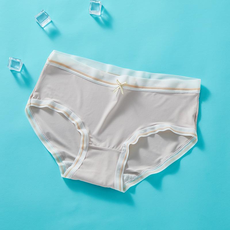 Female Summer Ultra Thin Ice Silk No Trace Fast Dry Breathable Mid Waist Triangle Briefs