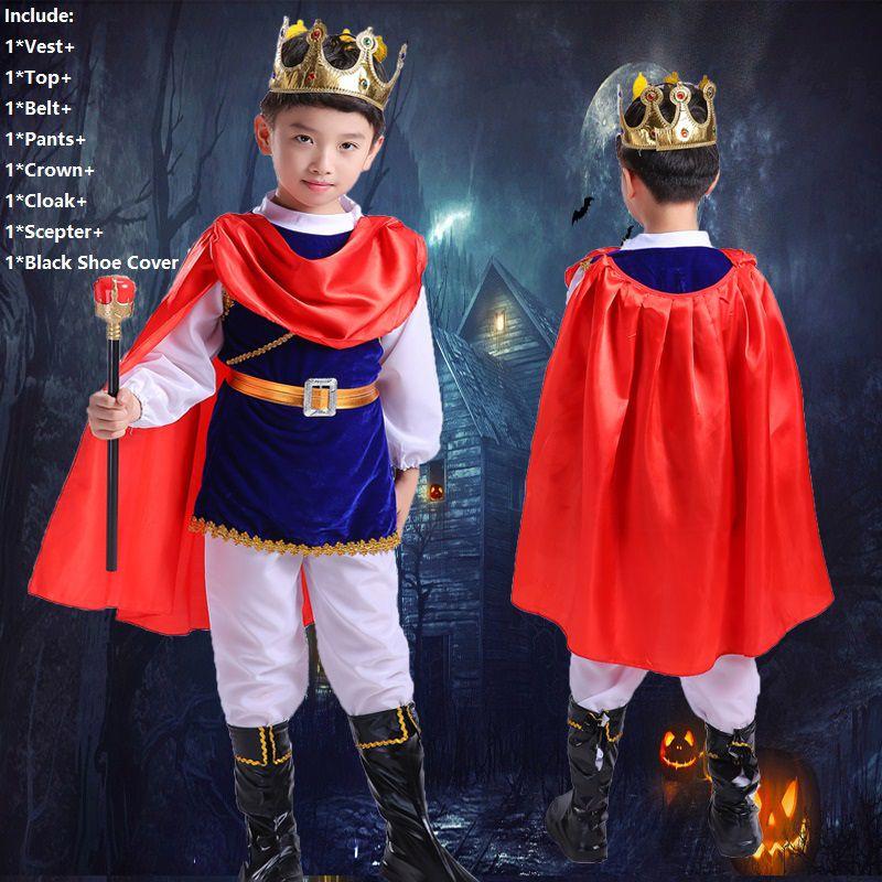 Kids Costume Pirate Boys Buccaneer Prince Cosplay Halloween Clothes King 110cm синий