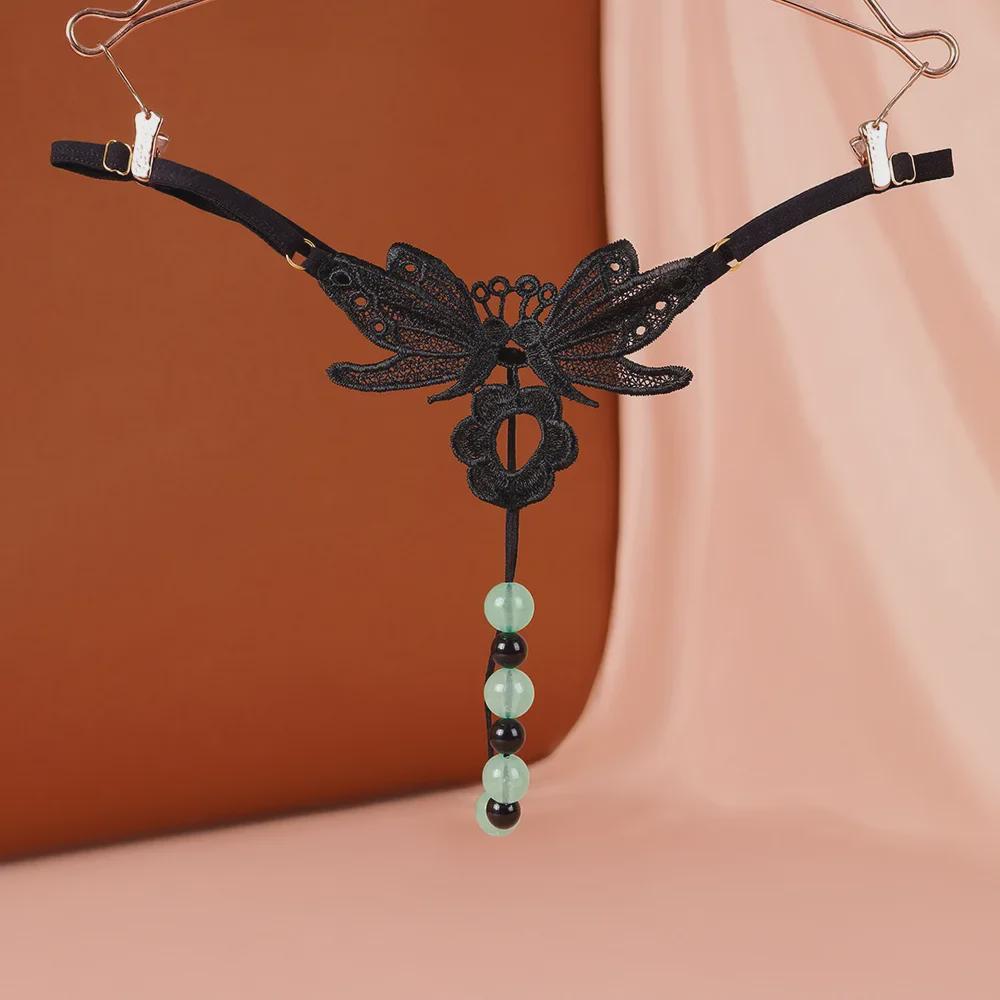 "Luminous Pearl Massage Open-Crotch Thong for Women: Sexy Nightclub Underwear"