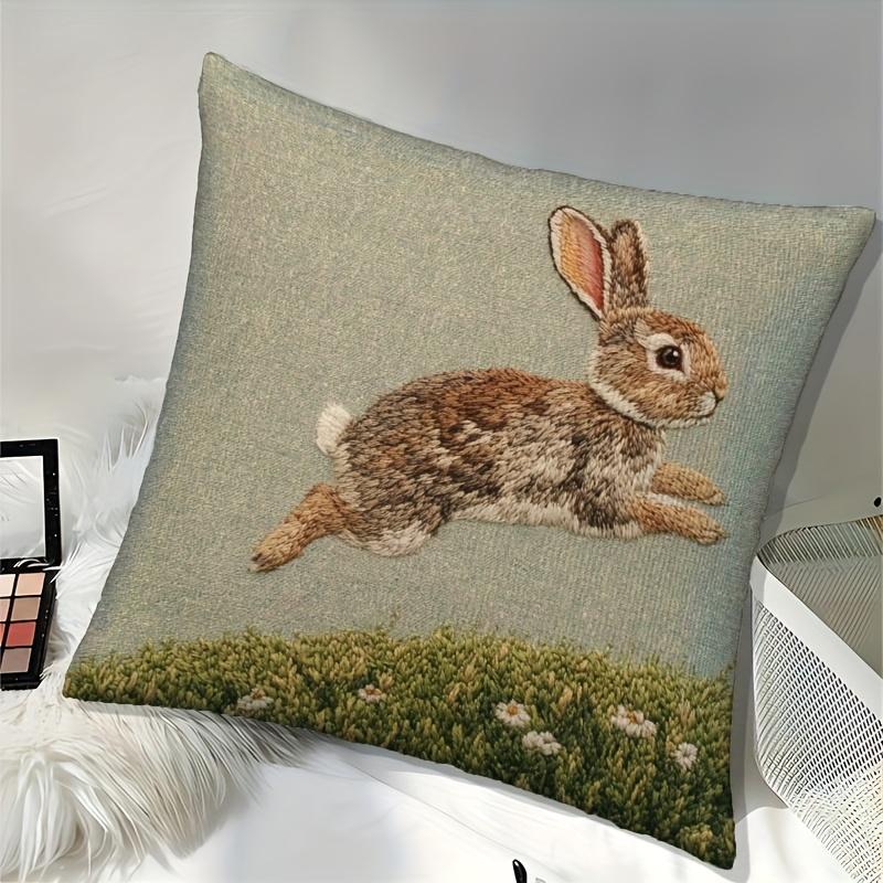 Vintage Inspired Rabbit Cushion Covers Chair Living Room Pillowcase Cozy Zipper Sofa Pillow Covers Bedroom Indoor Home Decor