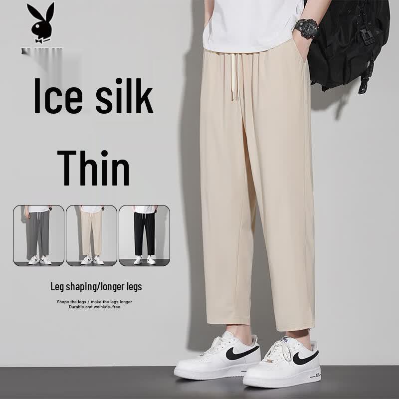 PLAYBOY Men s Ice Silk Straight-Leg Cropped Pants 3XL