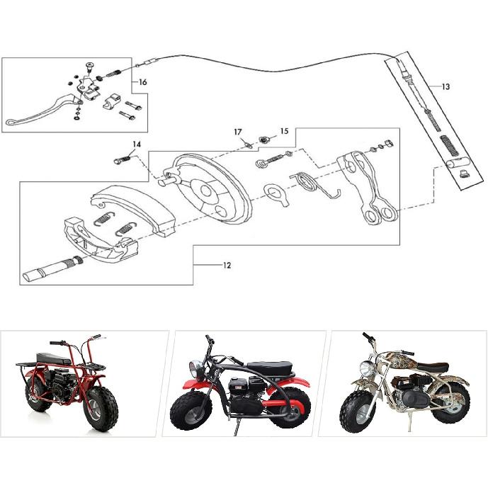 YOXUFA Mini Bike Brake Lever Kit Drum Brake Cable Shoes Replacement For Coleman CT200U CT200U-EX BT200X Baja Warrior Heat MB200 Massimo Axis M200