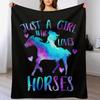 Just a Girl Who Loves Horses Throw Blanket Multi Purpose Soft Warm Blanket for Home Travel
