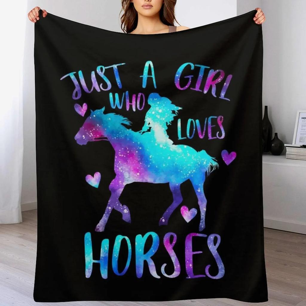 Just a Girl Who Loves Horses Throw Blanket Multi Purpose Soft Warm Blanket for Home Travel