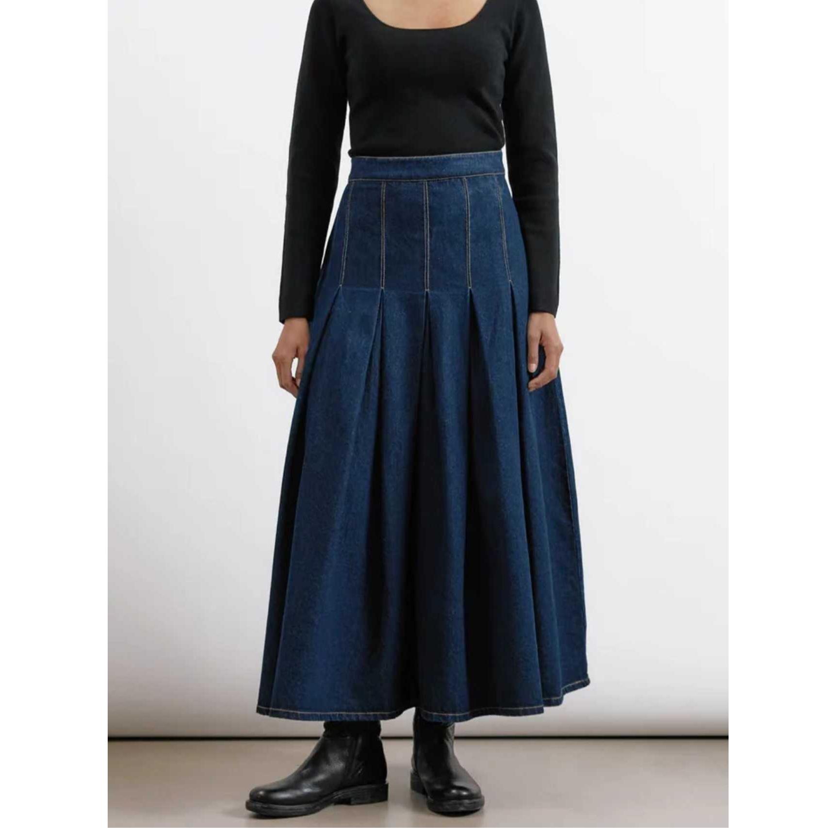 Plus Size Pleated High-Waist Denim Skirt with Side Zipper 5XL синий