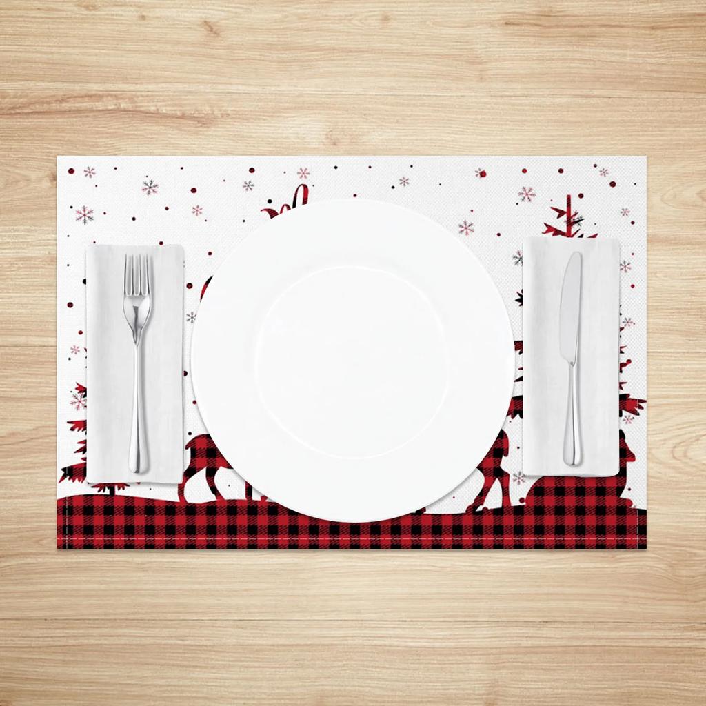 Christmas Placemats Santa Claus Milu deer Xmas tree Home Winter Table Seasonal Merry Christmas Family Party Restaurant Decor
