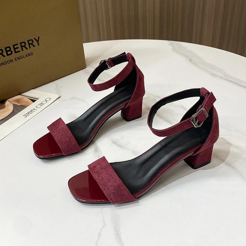 Women's 2025 Summer Fashion Sandals Medium High Heel Outdoor Sandalias Elegant Wedding Shoes Bridal Buckle Strap