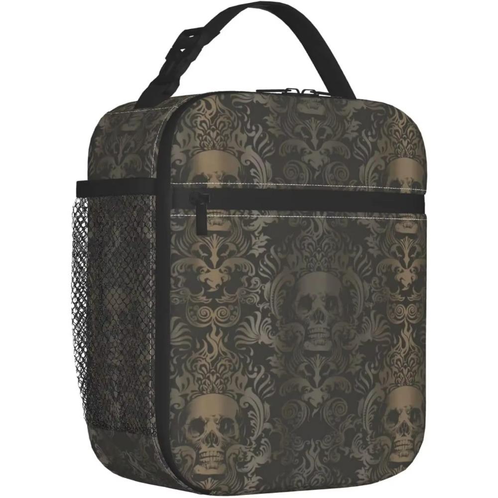 

Готическая сумка для ланча с принтом черепа, термоизолированная, для женщин и мужчин, термо-ланчбокс, сумка-тоут для бенто, контейнер для работы, путешествий, пикника, кемпинга 26x21x11CM чёрный