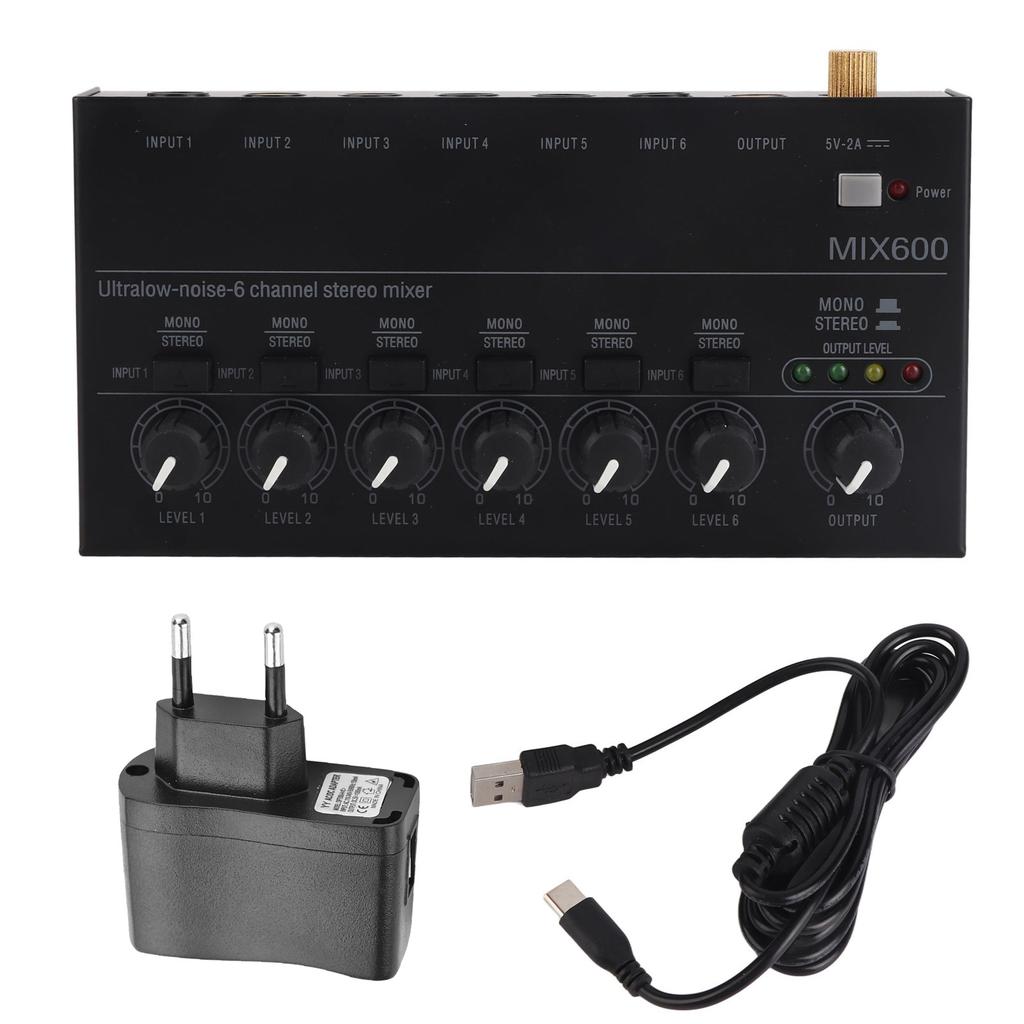 Sound Mixer Ultra Kompakt Metall Rauscharm 6-Kanal Stereo Line Mixer für Studio Bühne Kleine Clubs Bar