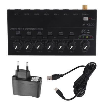 Sound Mixer Ultra Kompakt Metall Rauscharm 6-Kanal Stereo Line Mixer für Studio Bühne Kleine Clubs Bar