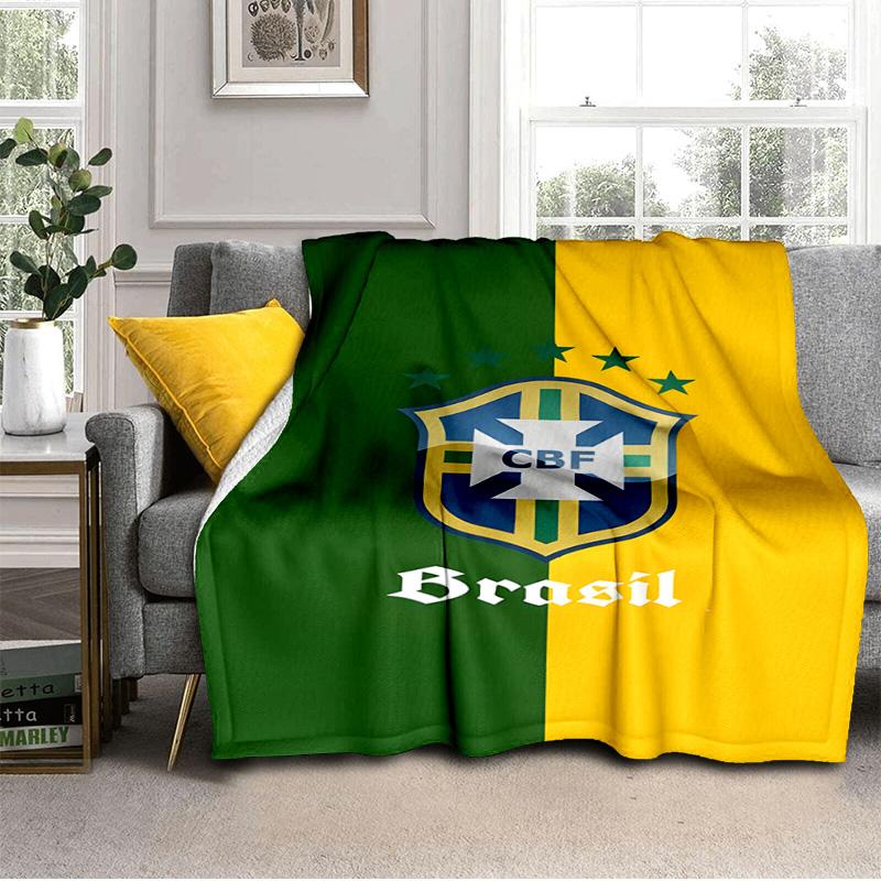 Brazilian Football Crest Printed Throws Blanket Soft Flannel Blankets for Couch Bed Gifts for Men Women Picnic blanket Christmas gifts