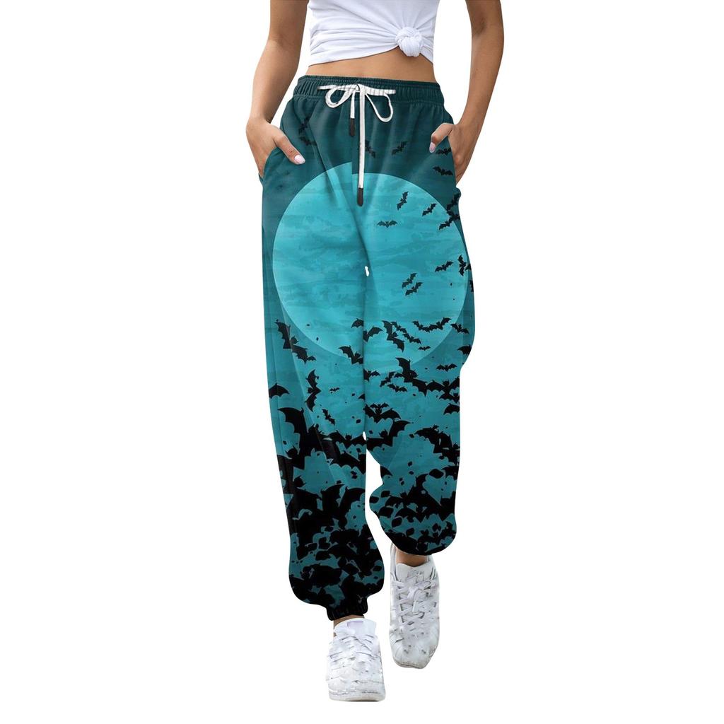 Women's Casual Fashion Halloween Printed Leisure Pants Sweatpants Trousers Drawstring Elastic Waist Drawstring Drawstring Pants