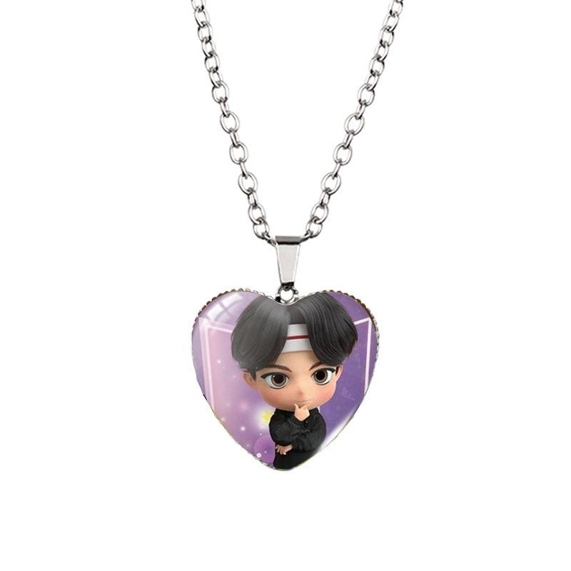 BTS Heart Necklace, Kpop Bangtan Boys 3D Cartoon Character Pendant, ARMY Fans Jewelry Gift