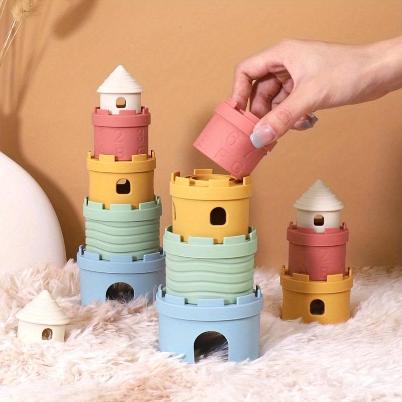Silicone Stacking Toy, New Infant Educational Early Learning Color and Number Building Blocks Set