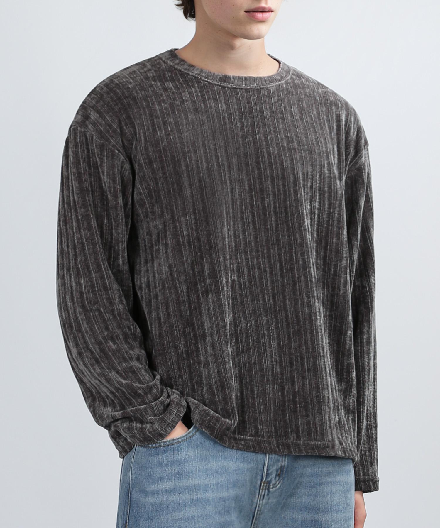 Berry Vein Crop Velour Knit (Gray) Free