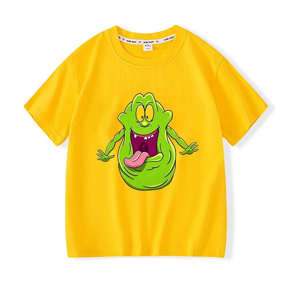 100% Cotton Ghostbusters Children's T-shirts Funny Slimer Cartoon Print Short Sleeve Boys Girls Tee Casual Crew Neck Tops Summer