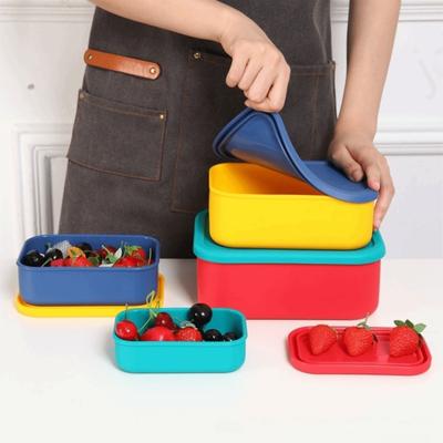 Lebensmittelechte Silikon-Lunchbox mit Deckel Auslaufsicherer Lebensmittelaufbewahrungsbehälter 300/700/1300/2100ML Frischhalte