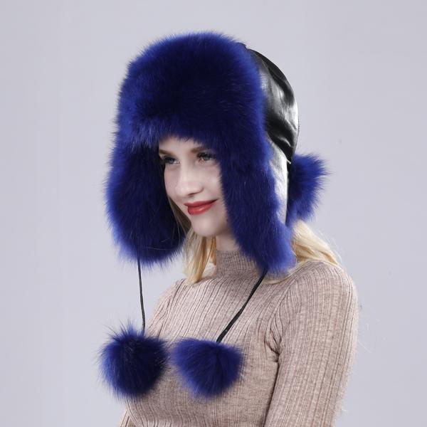 

Женские зимние шапки из натурального лисьего меха, уличная теплая шапка из овчины, женская толстая шапка из 100% натурального меха Adjustable 52cm-60cm