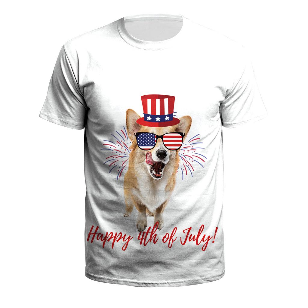 US Independence Day Skull 3D Digital Printed Short Sleeve Round Neck Loose T-shirt for Men