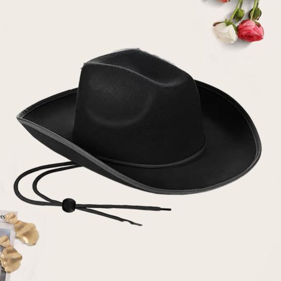 Hemming Wide Brim Solid Color Adjustable Windproof Rope Bowler Hat Western Cowgirl Jazz Sun Hat Fashion Accessories