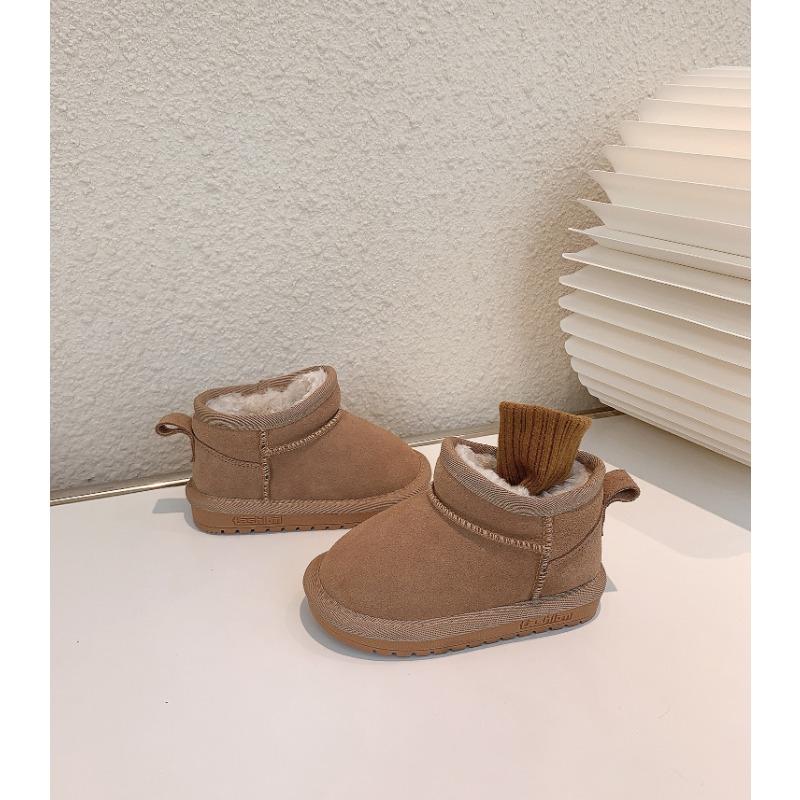 Korean solid color children's low-top matte leather snow boots girls' cotton boots short boots baby cotton shoes