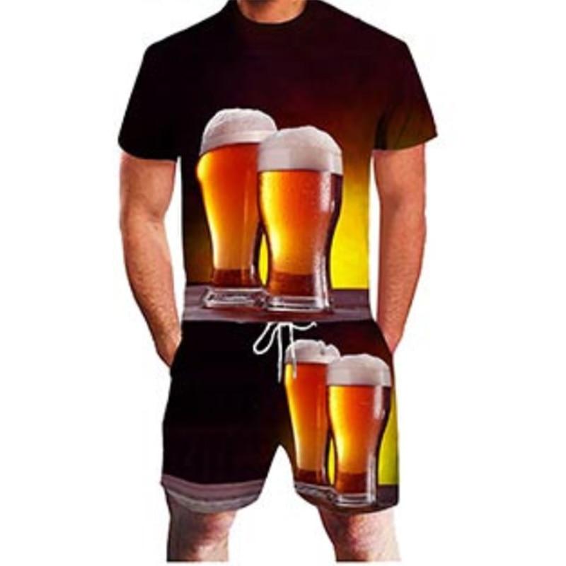 Beer 3D Print Tracksuit Summer Men's Short Sleeve T-shirt Sets Fashion Streetwear T Shirts Shorts 2 Piece Sportswear
