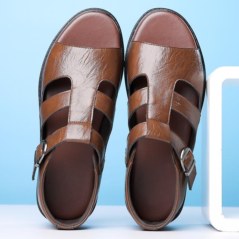 Herren Sandalen Mode Outdoor Freizeit Sandalen Klassische Business Leder Sandalen für Herren Sommer Römische Sandalen Strand Flache Sandalen