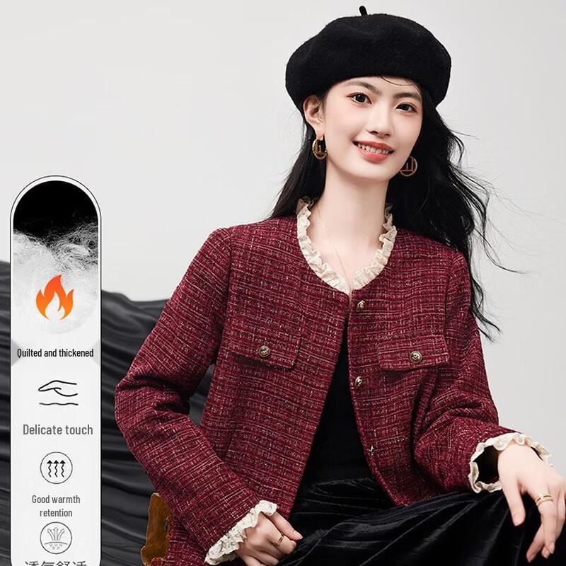 Короткая твидовая куртка Xinfeyu с кружевной отделкой M