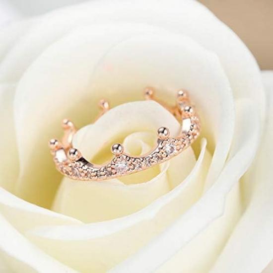 Crown Ring Colored Rose Gold White Zirconia Cubic Zirconia Ladies Birthday Gift Promise Wedding Timeless Sparkling Crown Crystal Ring in Rose 7