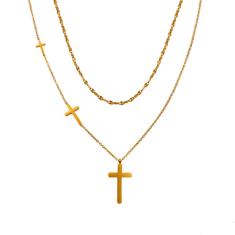 Stylish And Simple Cross Double-Layer Necklace Titanium Steel Does Not Fade 18K Gold Wind Women'S Collarbone Neck Chain