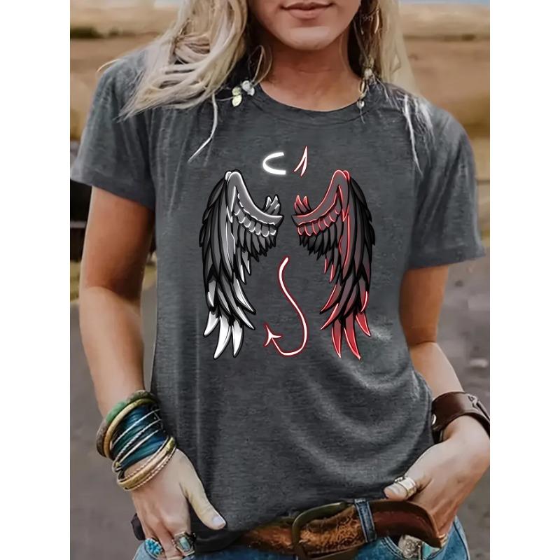 

Новая свободная повседневная футболка с круглым вырезом и короткими рукавами с принтом «Крылья ангела» XXL