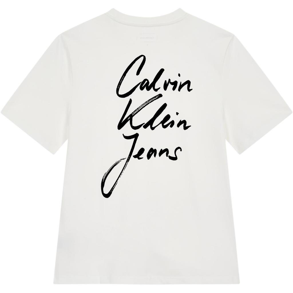 Calvin Klein Patterned Short Sleeve Round Neck T-Shirt Women Tops White J225498-YAF
