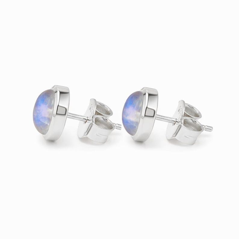 Solid 925 sterling Silver Moonstone Gemstone Stud Earrings Gift For Her Silver Jewelry