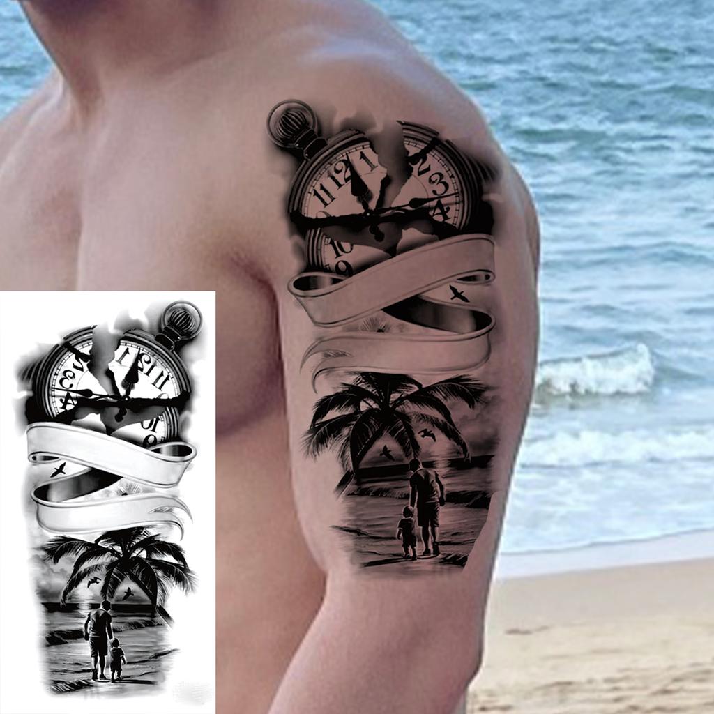 1 Sheet Death Skull Lion Temporary Tattoos For Men Women Adults Fake Wolf Skeleton Tattoo Sticker Sleeve Black Zeus