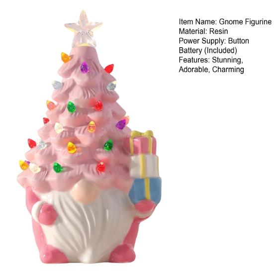5 Inch Lighted Christmas Gnome Decorations Resin Faceless Old Man Christmas Tree Small Prelit Gnome Figurine with Multi-colored Lights