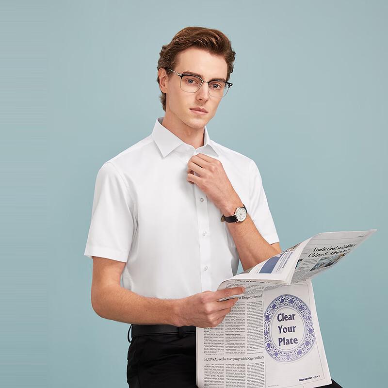 Youngor Men's DP Non-Iron Pure Cotton Business Casual Short Sleeve Shirt