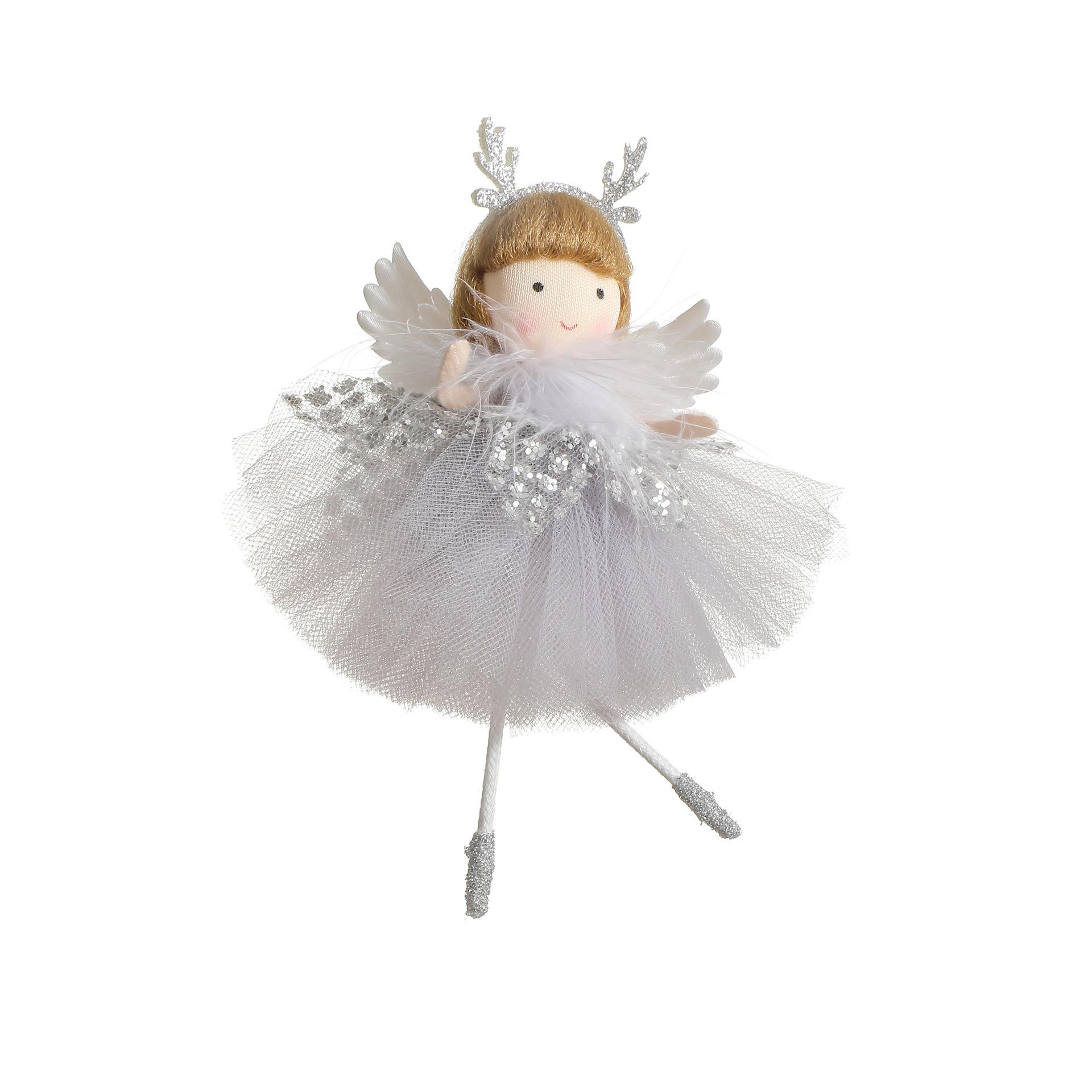 

1 шт. Рождественское украшение для елки с сетчатой юбкой, ангельскими рогами и подвеской в виде девочки, для праздничных вечеринок, окон гостиной серый
